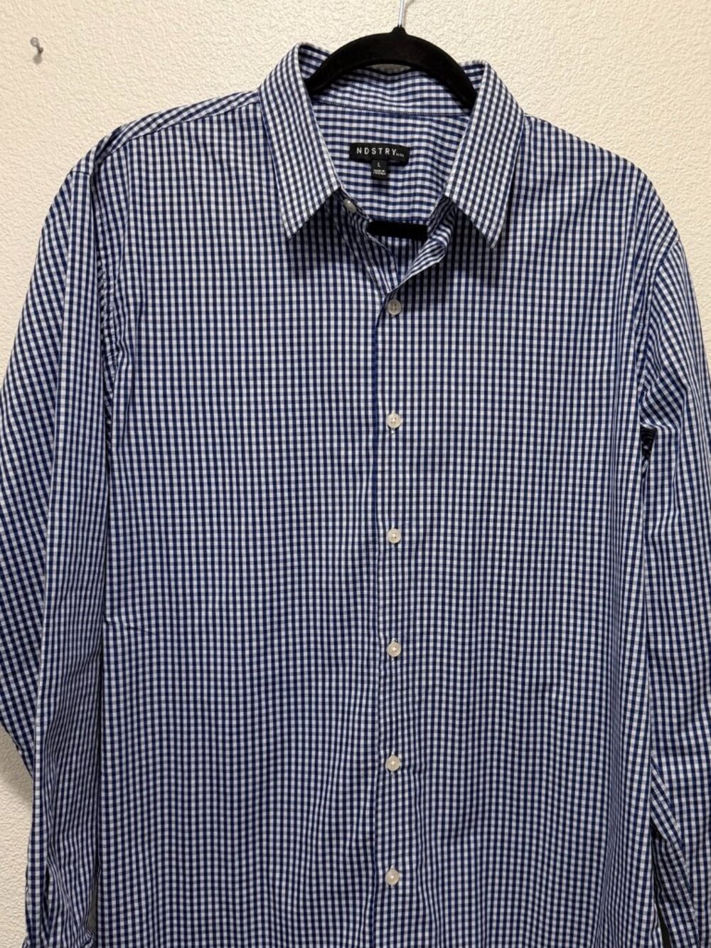 NDSTRY by Ico blue and white checkered long sleeve button down shirt, Men's L